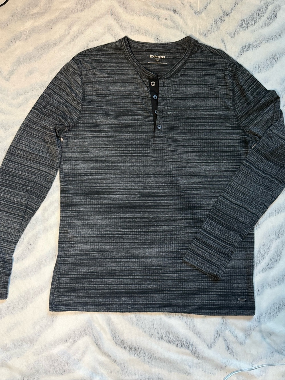 Express Men's Long Sleeve Striped Heather Charcoal Henley